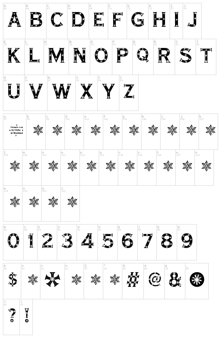 Snowflake Letters font map